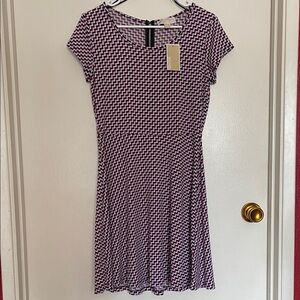 Michael Kors White and Black Patterned Midi Dress